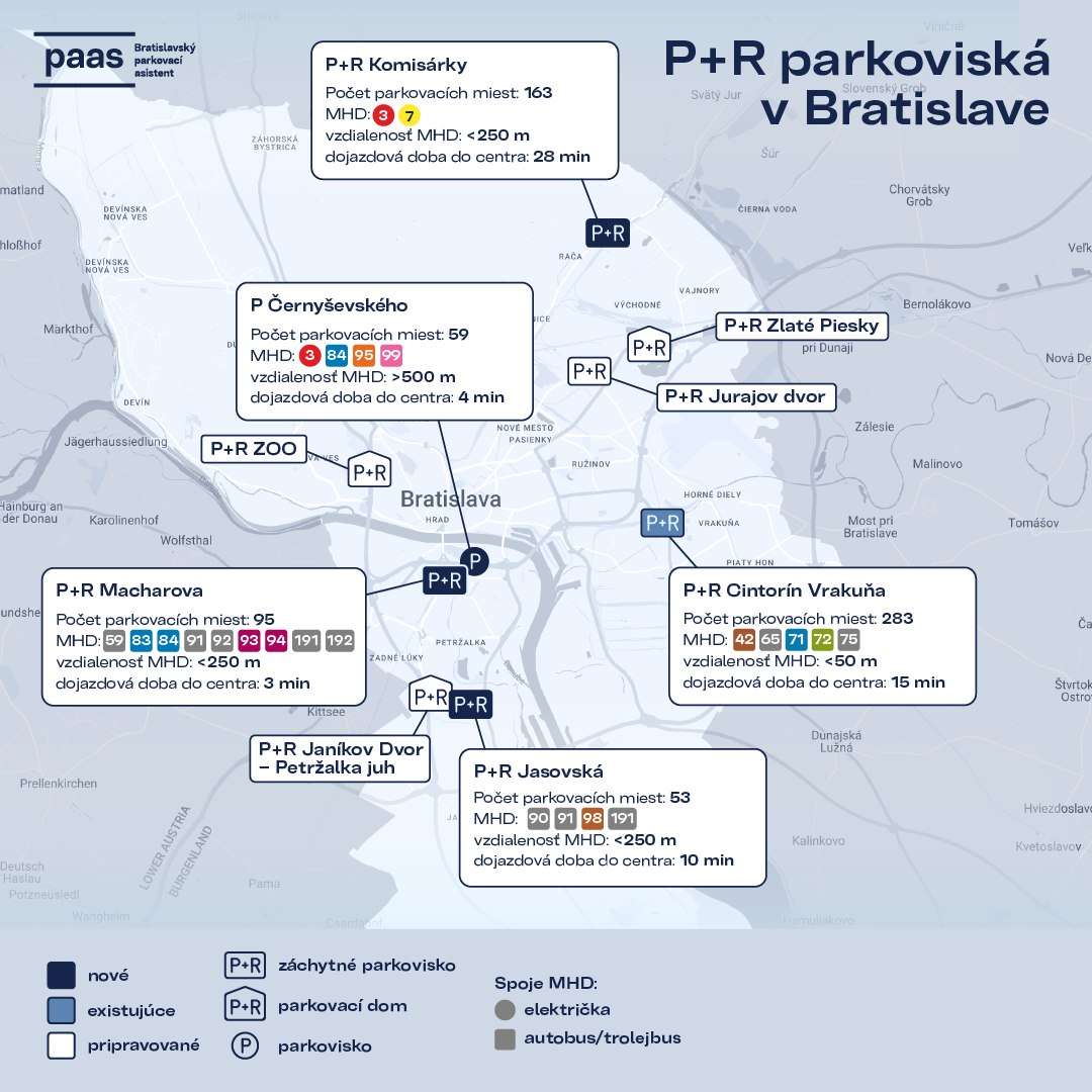 Parkoviská P+R na mape (Zdroj: Fb, Bratislava - hl. mesto)